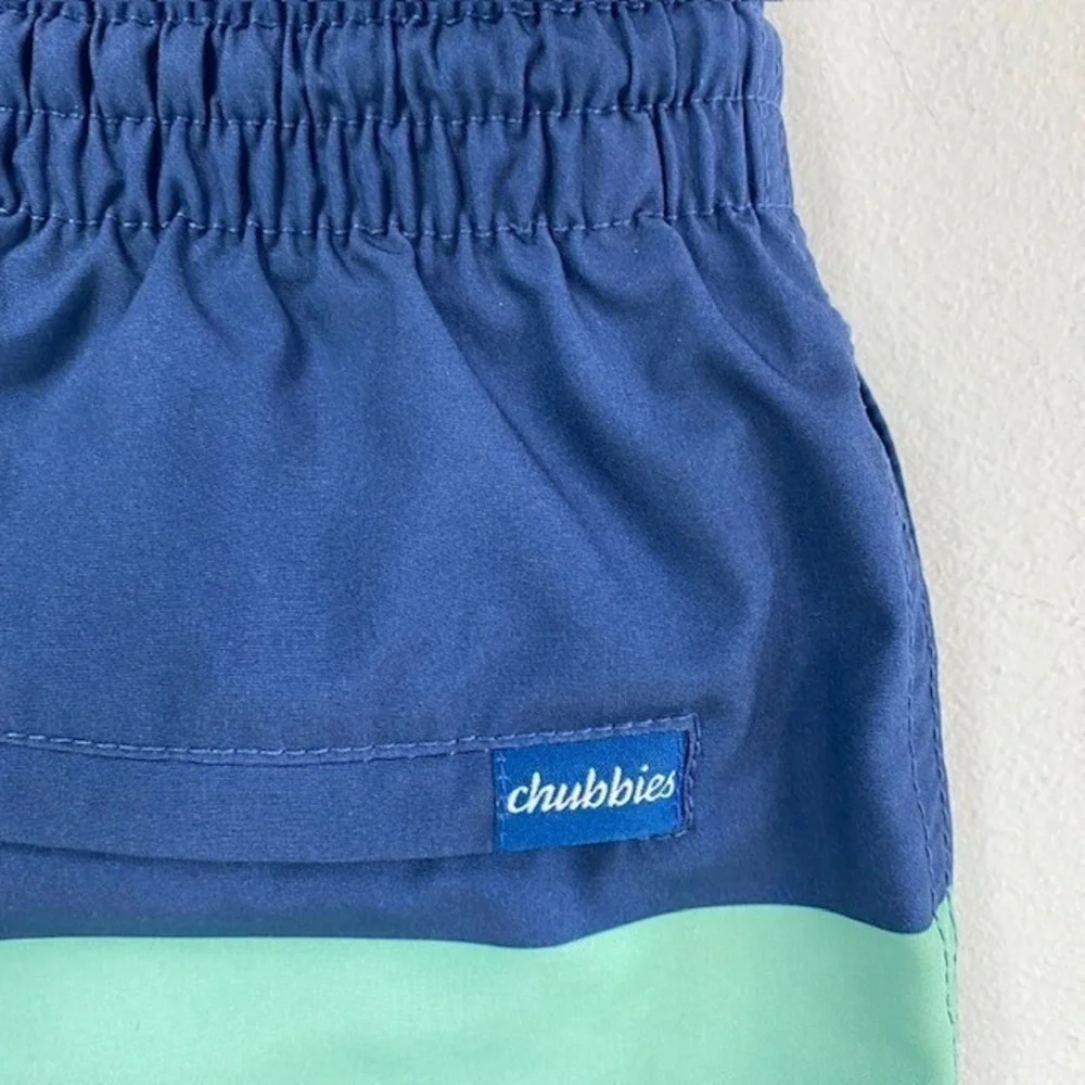 Chubbies Swim Trunks Navy Blue White Red Striped Elastic Waist‎ Drawstring Large